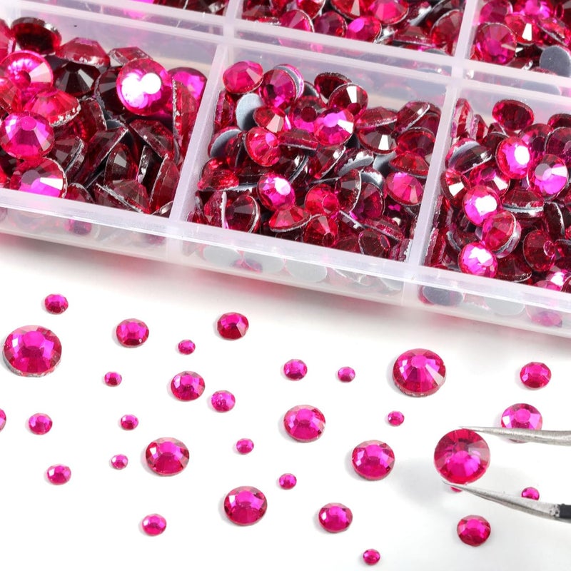 BEADSLAND 6736pcs Hotfix Rhinestones Flatback,Hot Pink Rhinestones for Crafts Clothes Mixed 5 Sizes, Hotfix Crystals with Tweezers and Wax Pencil Kit, SS6-SS30, Hot Pink - Image 3